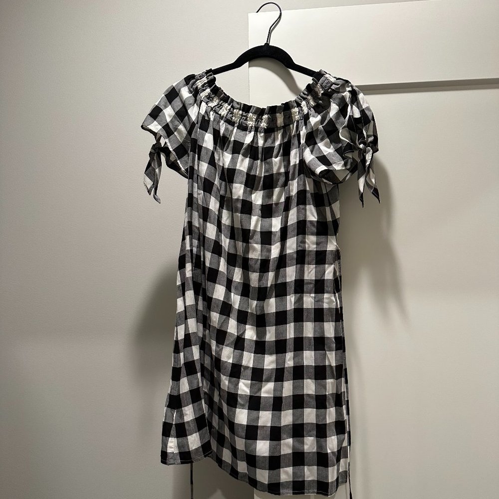 LOFT off the shoulder gingham dress